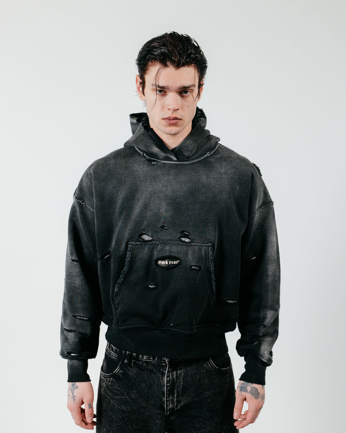 Archive Distressed Hoodie - Faded Black